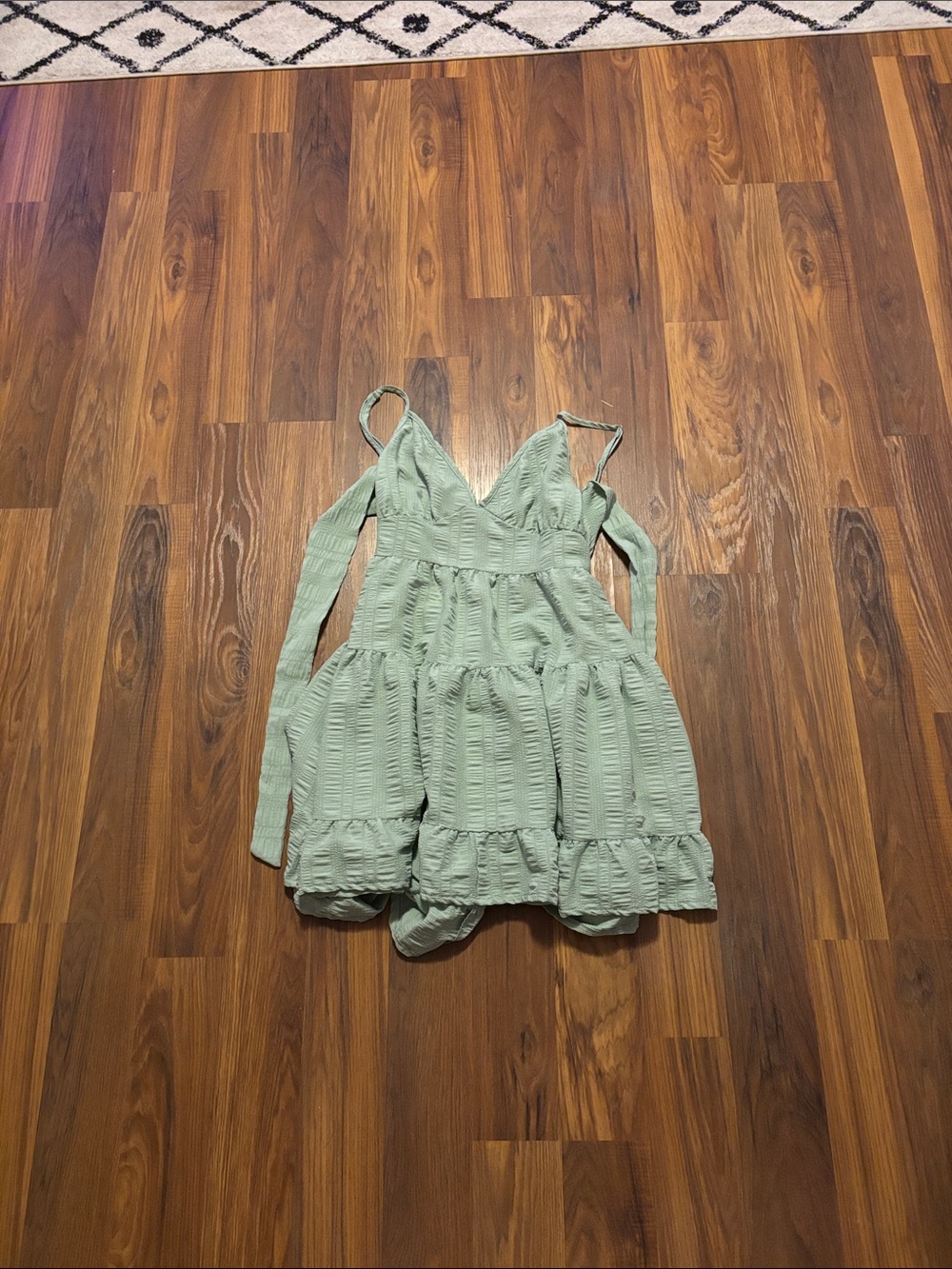Sage Green Textured Tiered Mini Dress